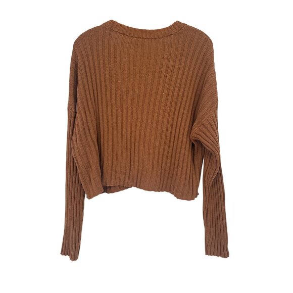 American Eagle Womens Ribbed Cropped Cardigan Sweater size XL Brown - Picture 3 of 4